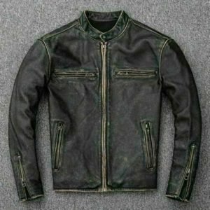 Mens Biker Motorcycle Vintage Distressed Black Faded Winter Leather Jacket