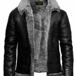 Men's RAF Aviator B3 Flying Bomber Sheep Skin Real Leather Jacket Black Grey