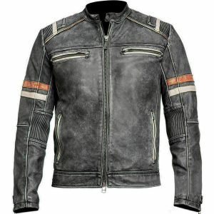 Men's Biker Vintage Motorcycle Cafe Racer Retro 2 Moto Distressed Leather Jacket