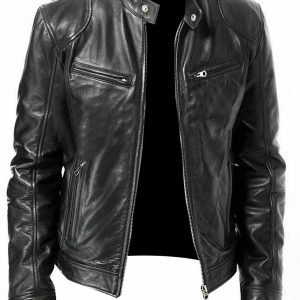 Mens vintage cafe racer black genuine leather slim fit real biker jacket