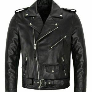 Mens Brando Leather Jacket Motorcycle Perfecto Black Cowhide Marlon Biker Jacket
