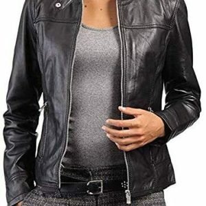 Genuine Black Leather Jacket Women Motorcycle Jacket Womens Lambskin Leather