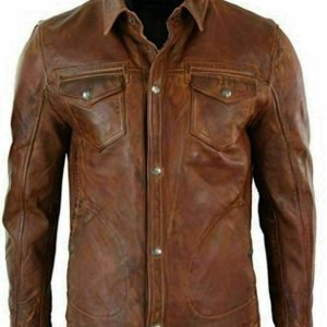 Mens Shirt Jacket Brown Real Soft Genuine Waxed Leather Shirt