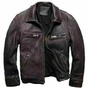 Mens vintage terminator distressed brown motorcycle biker real leather jacket