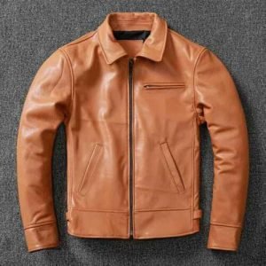 Tan Brown Mens Biker Bomber Motorcycle Vintage Cafe Racer Motor Leather Jacket