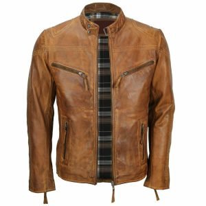 New Mens Biker Cafe Racer Vintage Motorcycle Distressed Tan Brown Leather Jacket