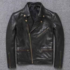 Vintage Biker Bomber Men's Motorcycle Black Cafe Racer Real Lamb Leather Jacket
