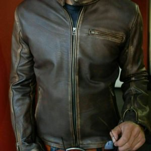 New Mens Biker Vintage Motorcycle Distressed Brown Cafe Racer Leather Jacket