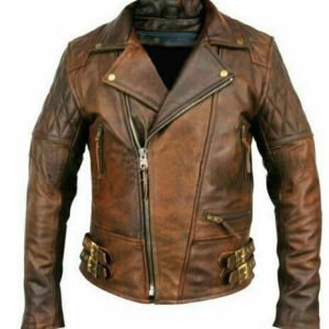 Mens Brando cafe Biker Motorcycle Vintage Distressed Brown Winter Leather Jacket