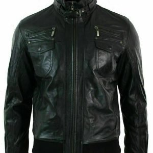 Men's Biker Cafe Racer Vintage Motorcycle Distressed Black Real Leather Jacket