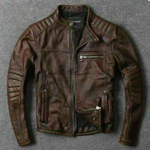 Men’s Motorcycle Biker Vintage Cafe Racer Distressed Brown Real Leather Jacket