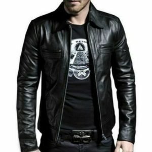 Mens black real leather jacket vintage slim fit retro jacket genuine new