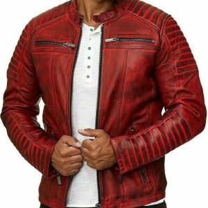 Jacket Genuine Leather Slim Fit Biker New Mens Vintage Real Motorcycle Red Color