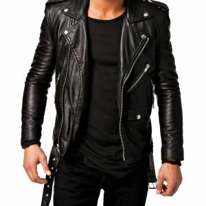 Mens Brando Leather Motorcycle Perfecto Black Lambskin Marlon Biker Jacket
