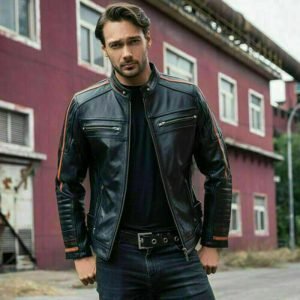 Men's Black Lambskin Jacket Cafe Racer Retro Slim fit Biker Real Leather Jacket